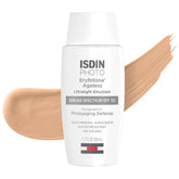 ISDIN front packaging showing SPF 50 and tinted mineral benefits