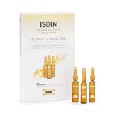 ISDIN front packaging showing 10 ampoules for radiant skin