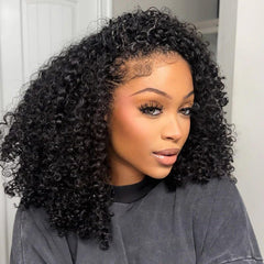 ISEE front view of kinky curly half wig showing natural hairline and instant volume