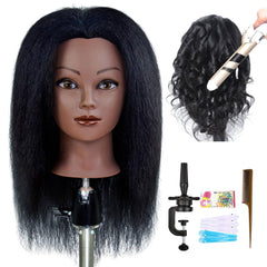 ISHOTAIME front view of mannequin head showing full-length hair and packaging benefits