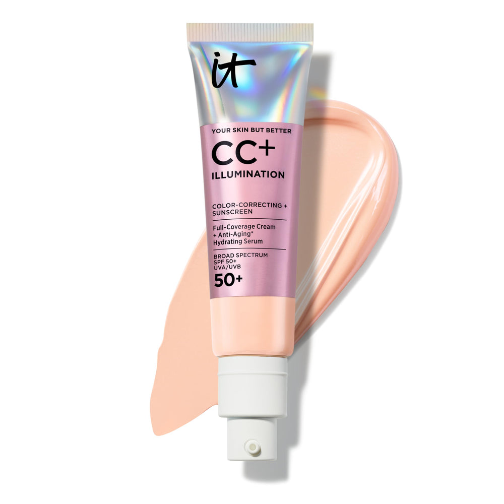 IT Cosmetics CC+ Cream front view showing sleek pump and benefits