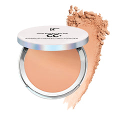 IT Cosmetics product front packaging showing compact and label, conveys easy application benefits