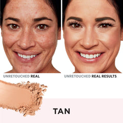 IT Cosmetics powder being applied with brush, demonstrates seamless blending benefit