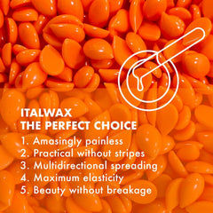 Italwax coral wax beads in spoon ready to melt for quick salon prep benefit