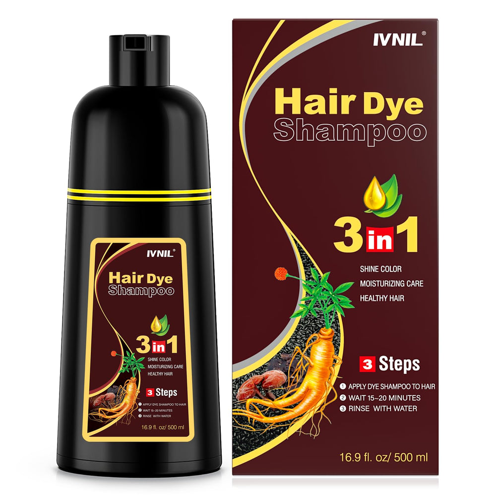 Ivnil bottle front view showing coffee color shampoo and clear labeling for easy purchase