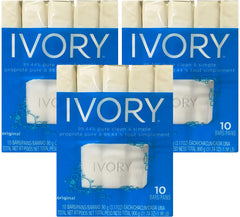 Ivory soap bar packaging front view showing clean white bars and value pack benefit