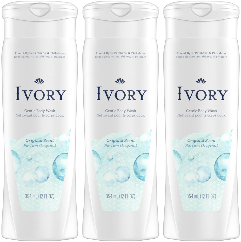 Ivory bottle front packaging showing Original scent and clean design benefits gentle cleansing