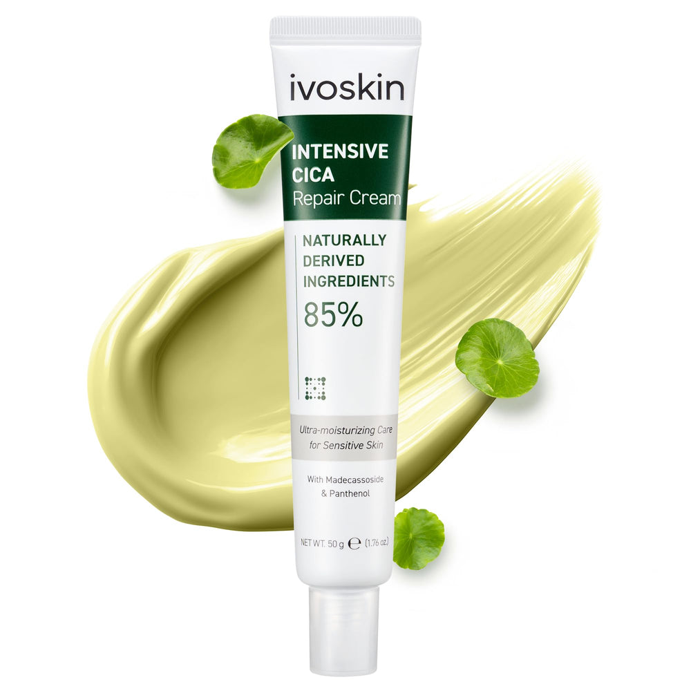 IVOSKIN front jar and box showing soothing green tint benefit