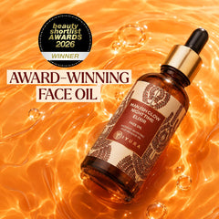 iYURA oil drops on palm highlighting lightweight absorbency benefit