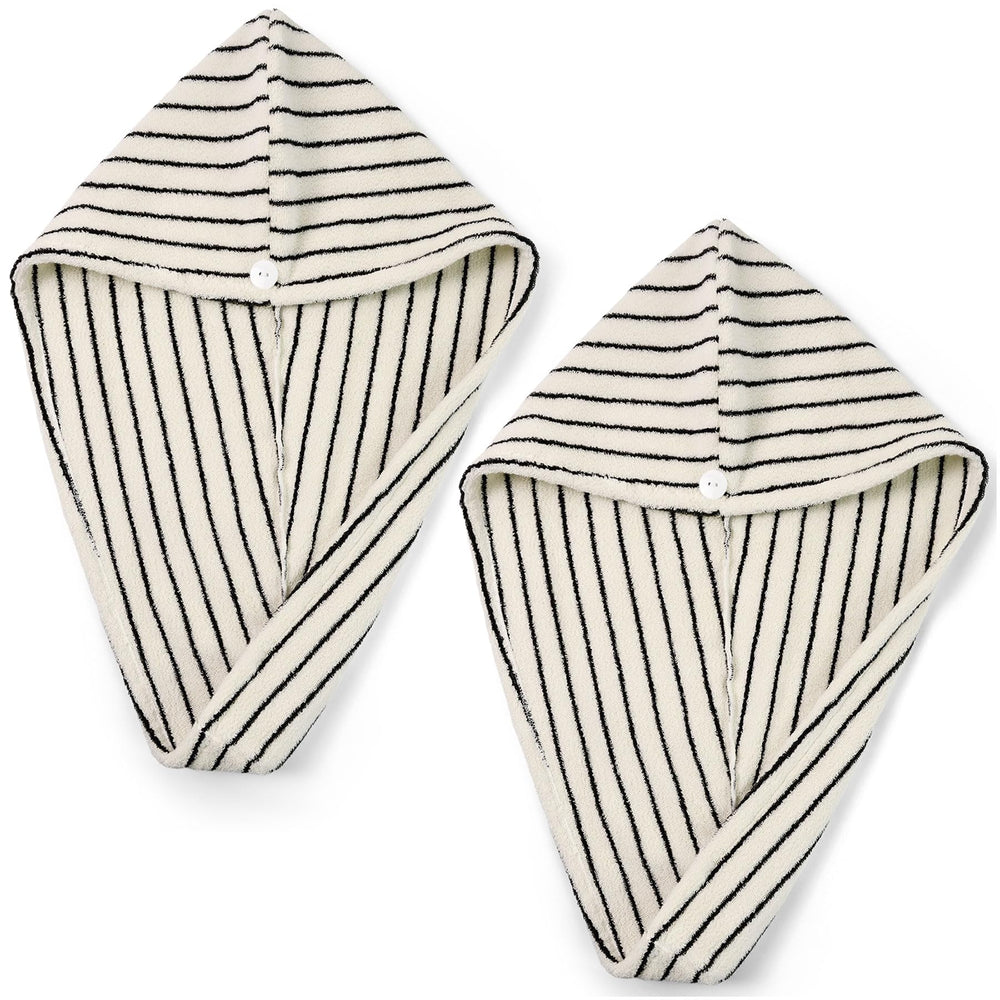 Jacquotha front view of black and white striped towel set, adds spa-style
