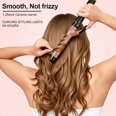 JAETON wand in use curling hair, demonstrating quick styling benefit