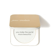jane iredale compact front view in gold showing durable aluminum shell and sleek finish for protection
