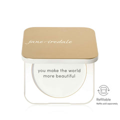 jane iredale compact open revealing interior mirror and powder refill for easy on-the-go touch-ups