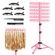 JANMPASK front view of pink double-sided braiding rack showing 144 pegs for fast access