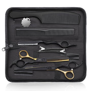 JASON front view of 6" scissors set displaying tools and bag, ready for professional use