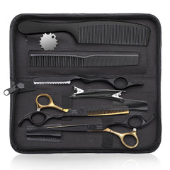 JASON front view of 6" scissors set displaying tools and bag, ready for professional use