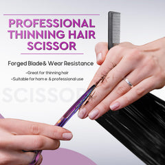 JASON thinning shear in hand demonstrating ergonomic offset grip comfort