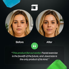 Jawzrsize in-mouth demonstration by user illustrating hands-free jaw exercise benefits