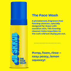 JB SKRUB held in hand to show bottle size and travel convenience