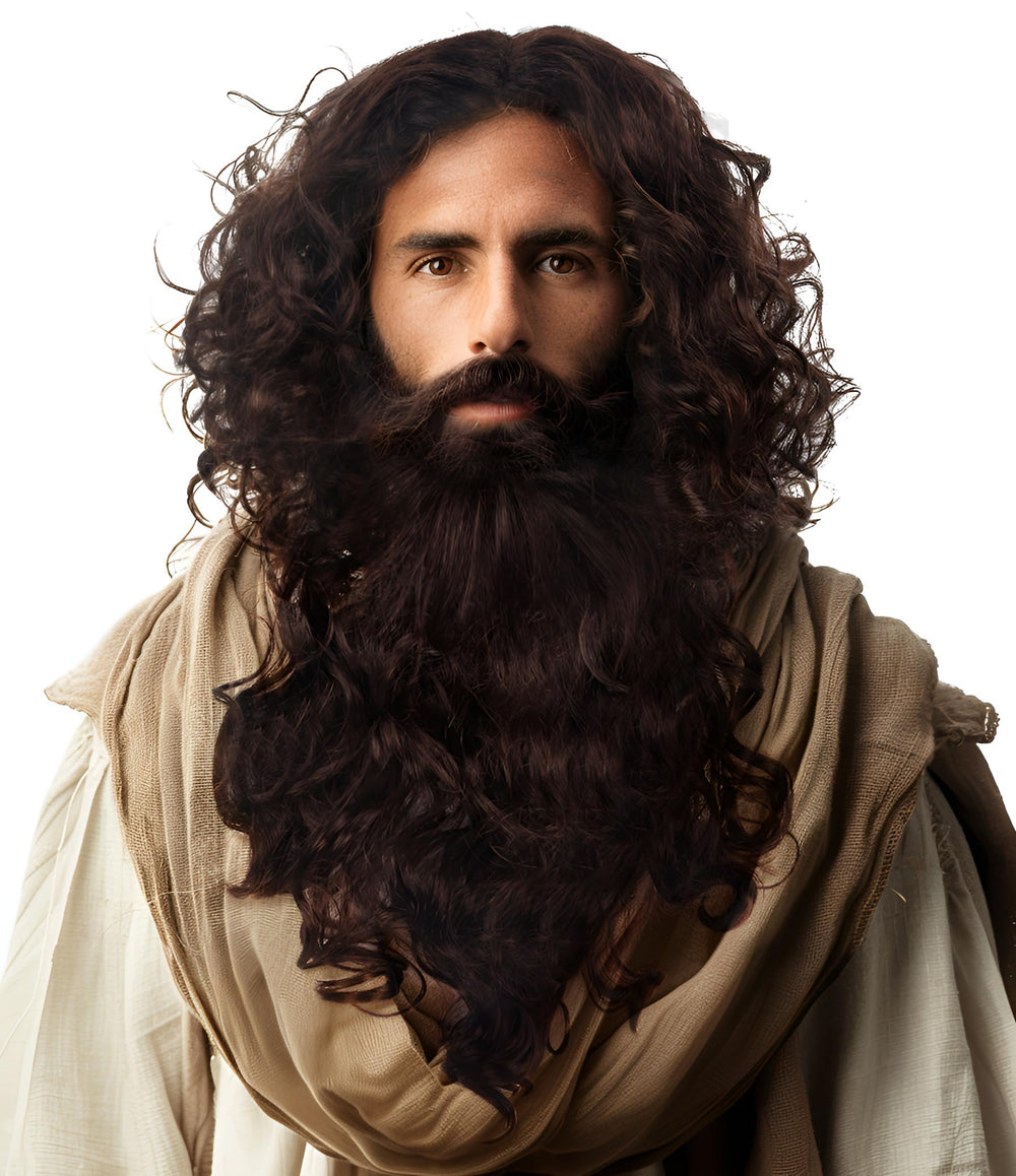 JEGERMIG front view wig and beard showing full cohesive costume look benefit
