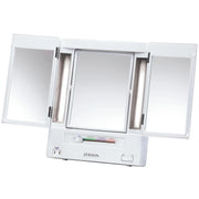 JERDON front view of tri-fold mirror showing clean white design and full-face benefit