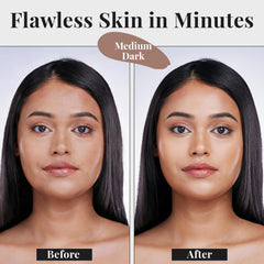 Jerome Alexander foundation being applied on skin with brush, delivers even coverage