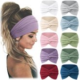 Jesries front view of ten-piece turban headbands showing variety and convenience
