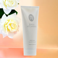 Jessica McClintock applied on arm demonstrating smooth, non-greasy skin feel