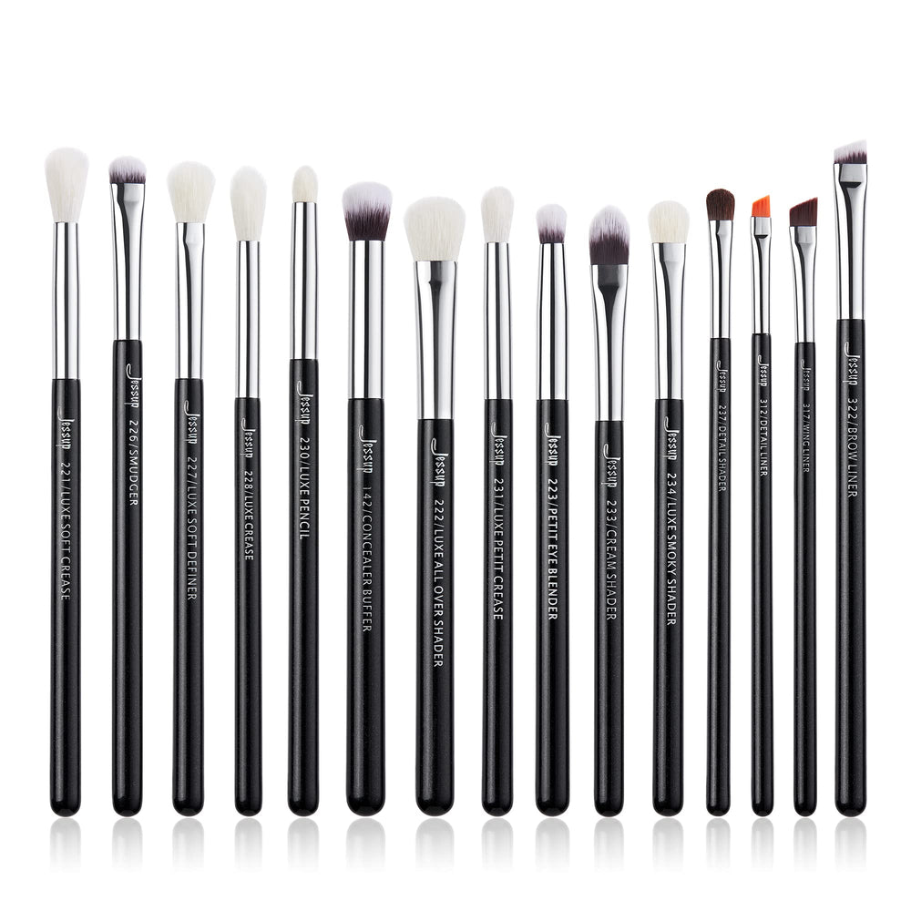 Jessup front packaging showing 15-piece eye brush set and professional design