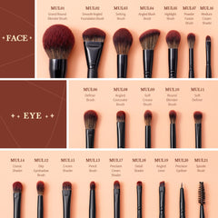 Jessup T271 flat-lay of all 21 brushes displaying variety and versatility