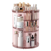 Jiavarry front view showing clear pink spinning organizer and tidy cosmetics