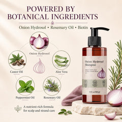 JLQJLQ ingredients flatlay with onion, rosemary and biotin to show natural origins