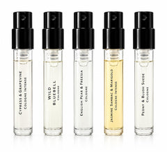 Jo Malone sample vials front view showing five different mini fragrance bottles for easy testing