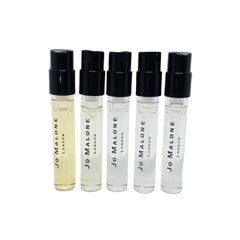Jo Malone front view of five sample vials, convenient for testing scents