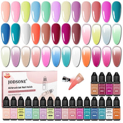JODSONE front packaging showing 20 airbrush gel bottles and benefits
