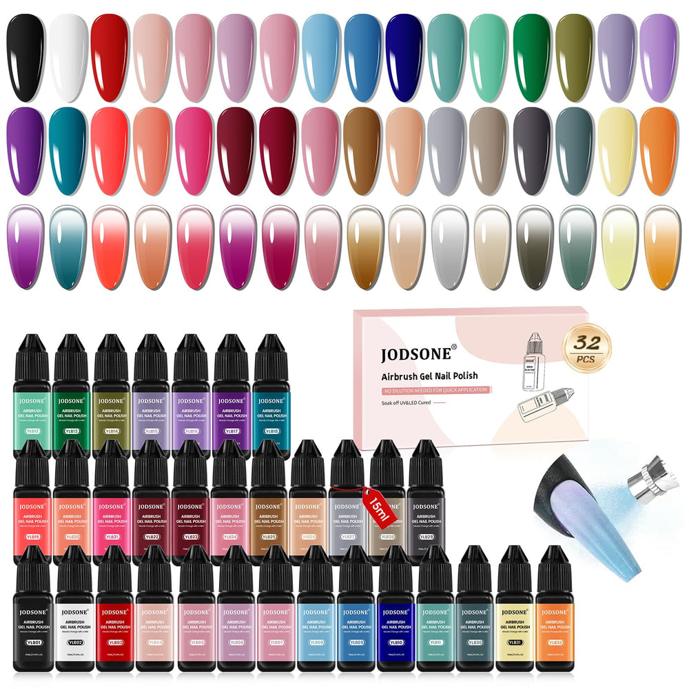JODSONE front packaging displaying 32 color bottles and included accessories for easy selection