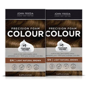 John Frieda front packaging showing 6N Light Natural Brown and benefits
