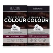 John Frieda front packaging showing 3VR deep cherry brown and benefits