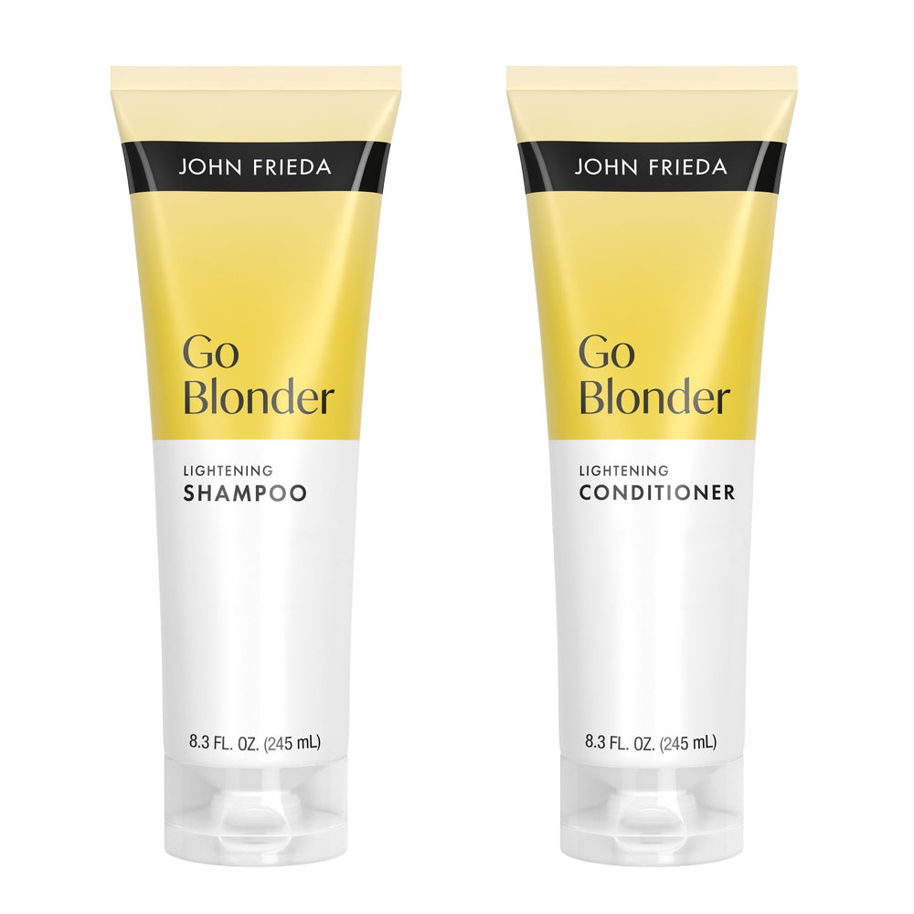 John Frieda front packaging showing set and easy daily brightening benefit