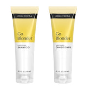 John Frieda front packaging showing set and easy daily brightening benefit