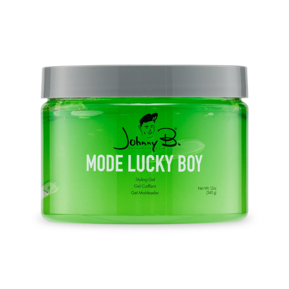 JOHNNY B. jar front view showing label and green gel for brand recognition and visual appeal