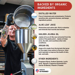 Johnny Slicks ingredient layout featuring organic oils and botanicals benefits