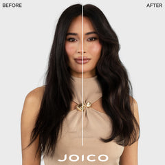 Joico bottle closeup of pump and label, highlights easy dispensing benefit