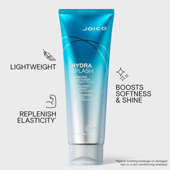 Joico hydrasplash creamy-light texture on hand illustrating lightweight hydration without heaviness