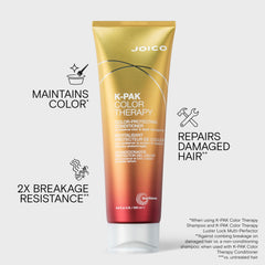 Joico K-PAK shampoo and conditioner duo on bathroom shelf implying daily routine convenience