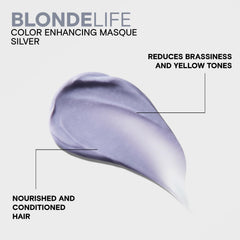 Joico Silver masque applied to blonde hair demonstrating warm-tone neutralizing benefit