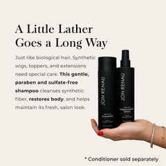 Jon Renau shampoo lather close-up highlighting moisturizing texture and softness