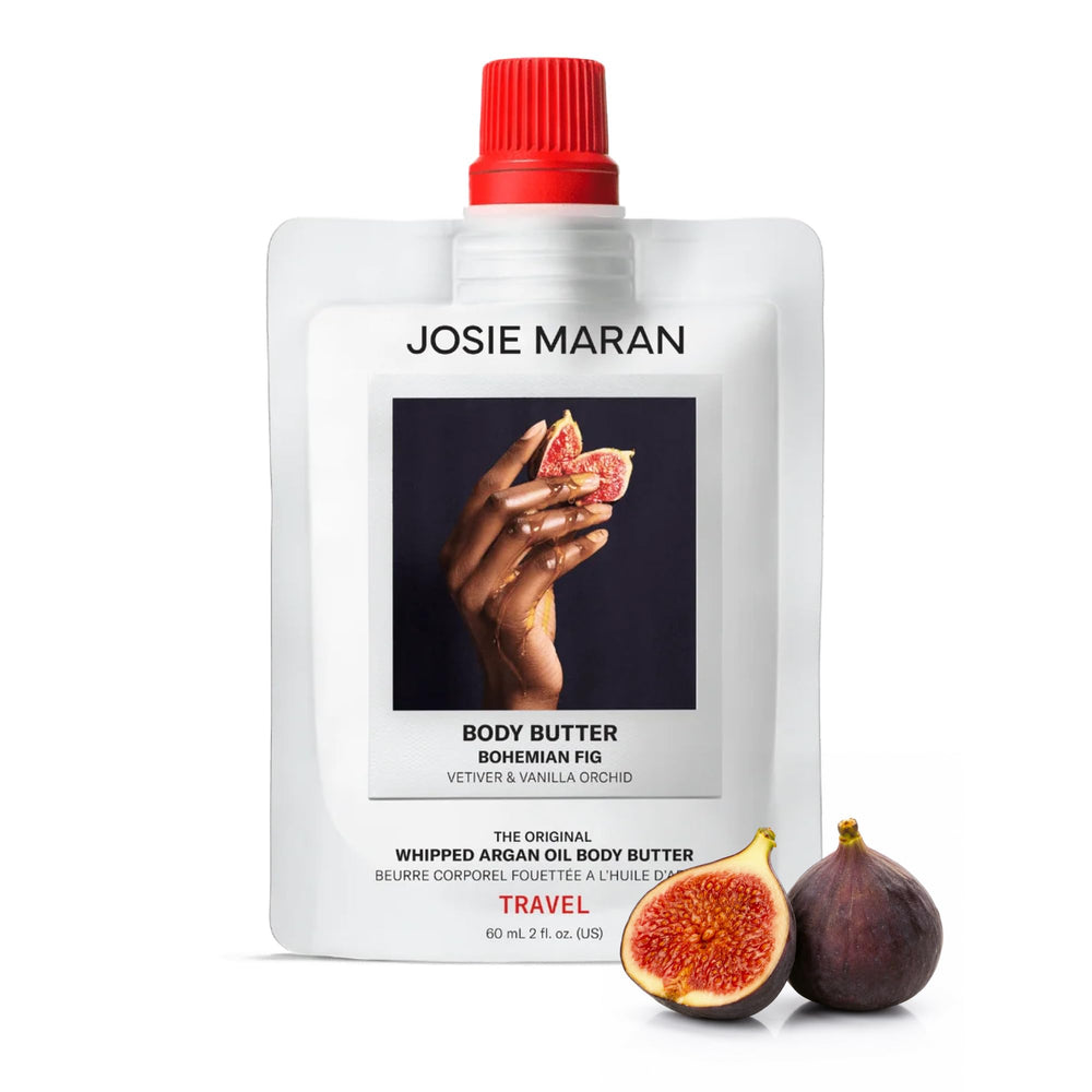 Josie Maran jar front view showing clean packaging and travel convenience