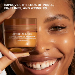 Josie Maran open jar top view showing airy formula ready to apply