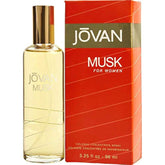 Jovan bottle front view showing sleek cylinder and attractive hue, highlights elegance